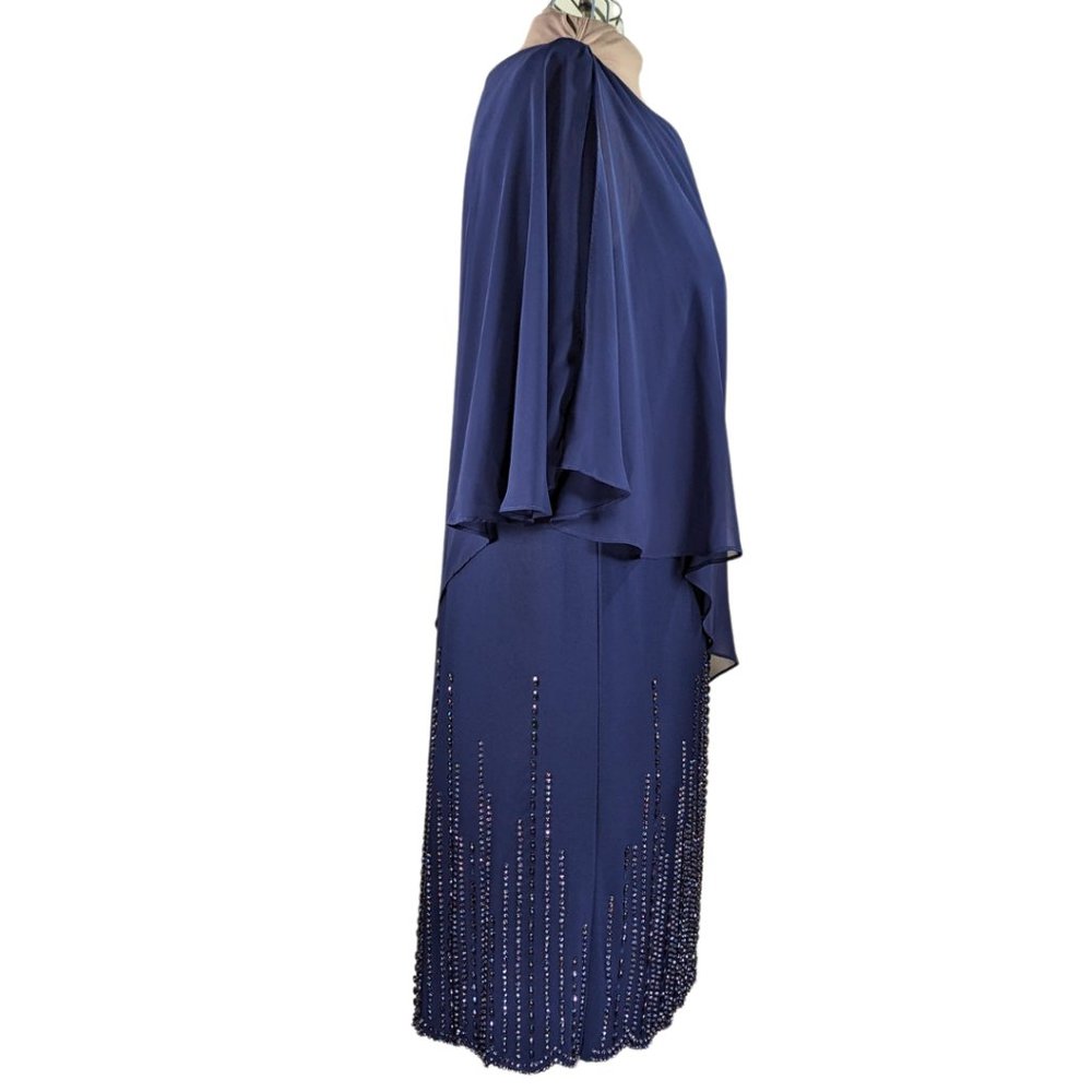 Xscape 14W Navy Blue Mother of the Bride Layered Chiffon Beaded Lined Dress - Picture 4 of 12